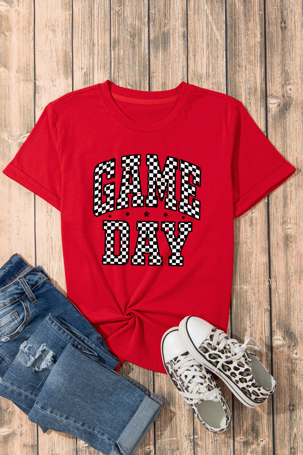 Red Checkered Game Day Graphic T-Shirt