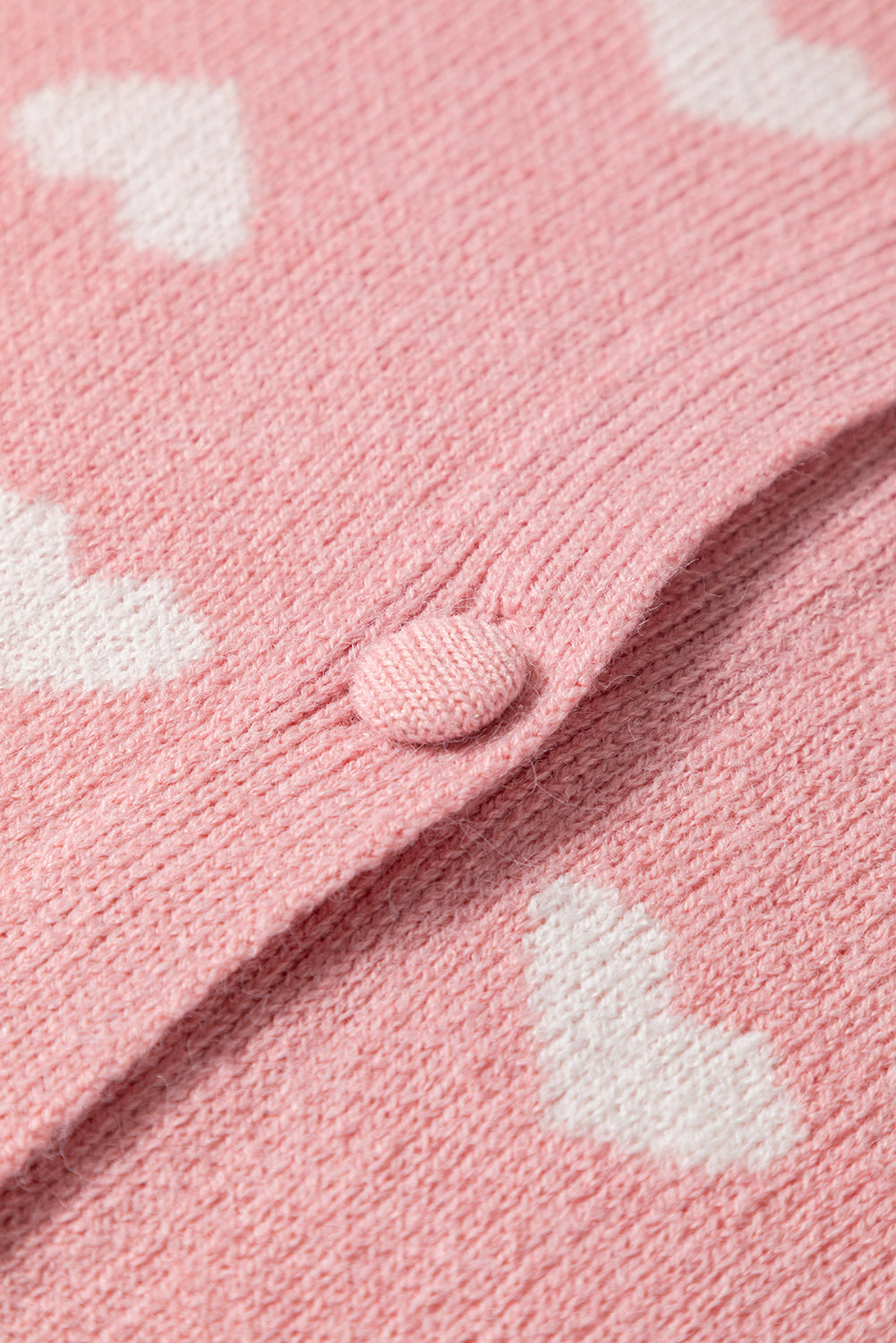 Light Pink Heart Pattern Button Front Cardigan Sweater