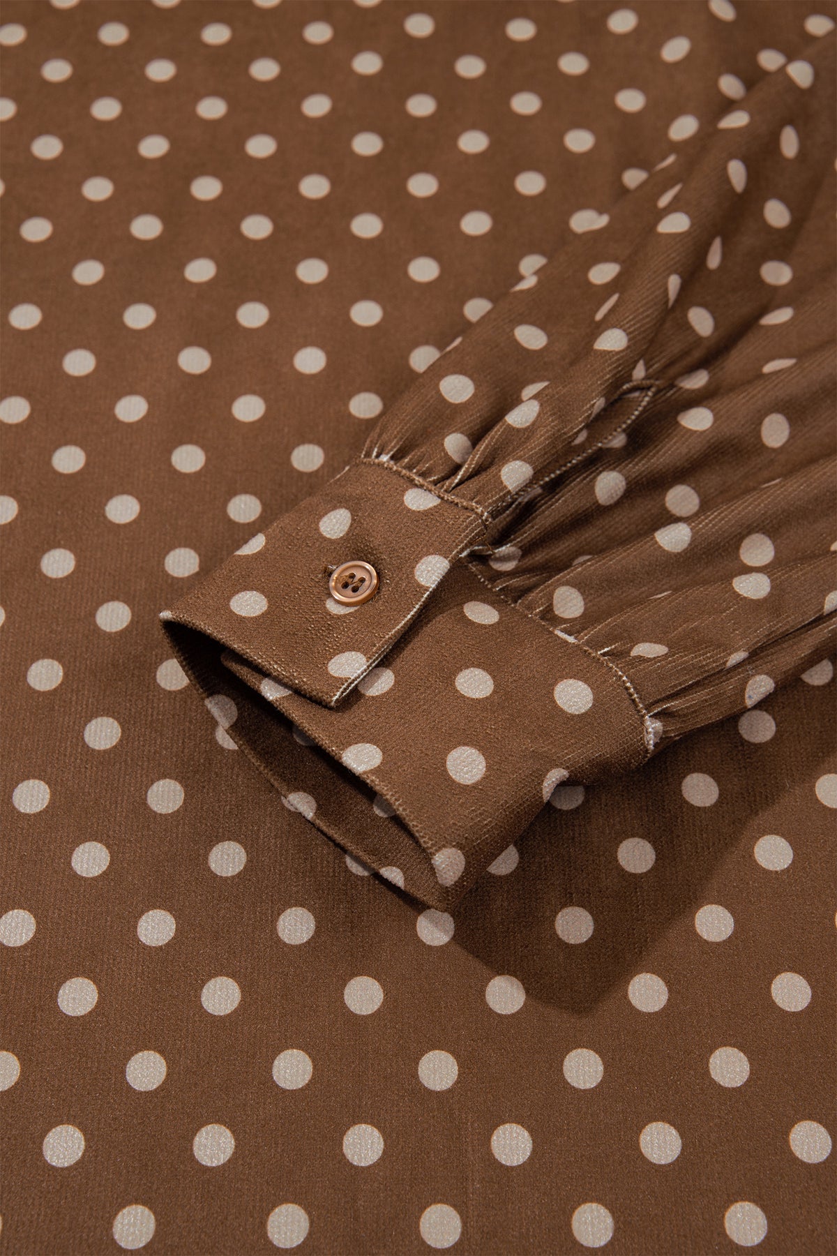 Brown Polka Dot Corduroy V-Neck Mini Dress