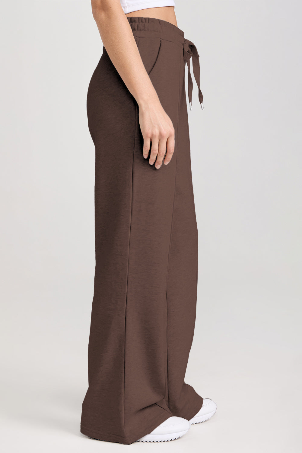 Dark Brown Solid Sweatshirt and High Waist Pants Active Set