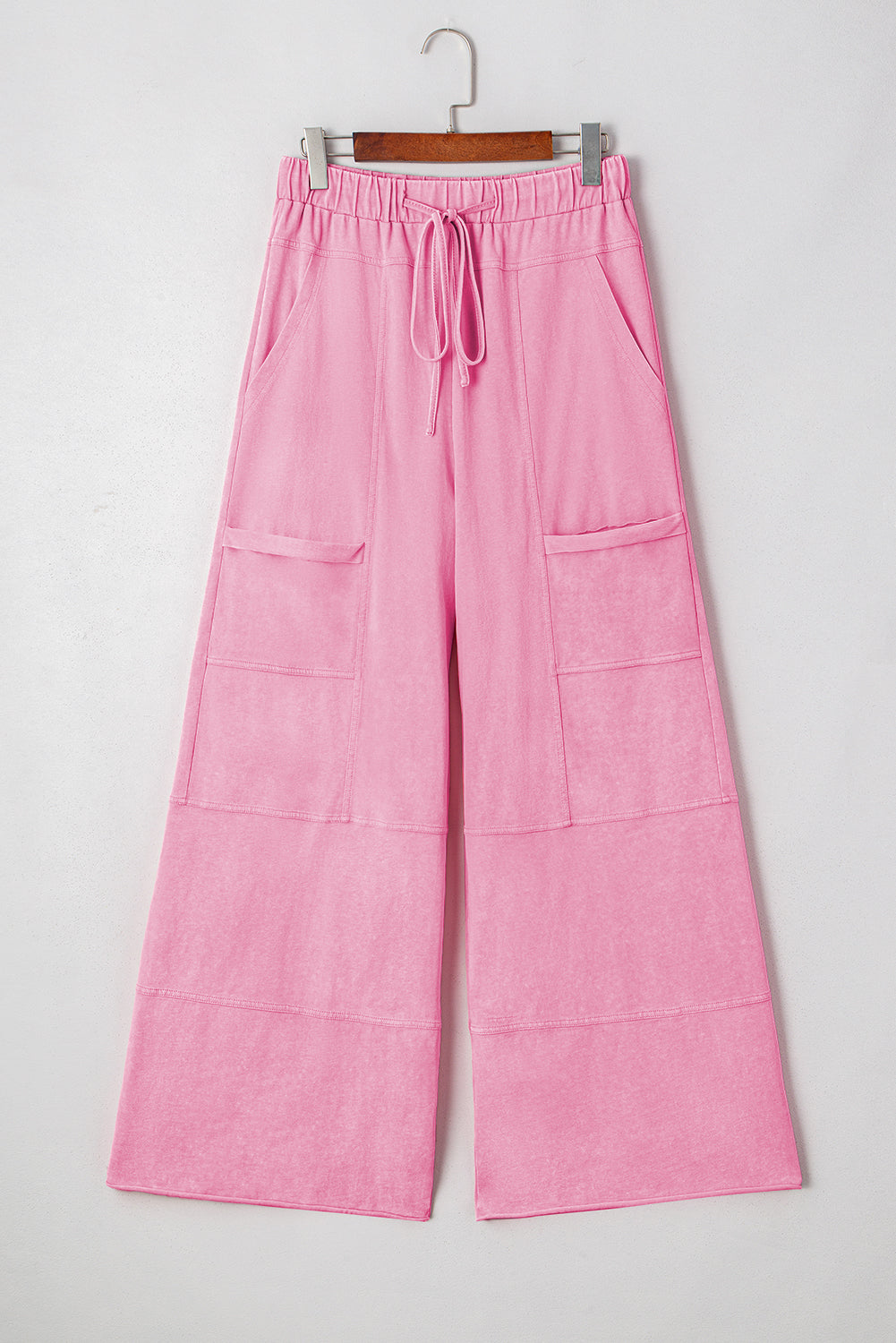 Bonbon Mineral Wash Exposed Seam Drawstring Elastic Waistband Wide Pants