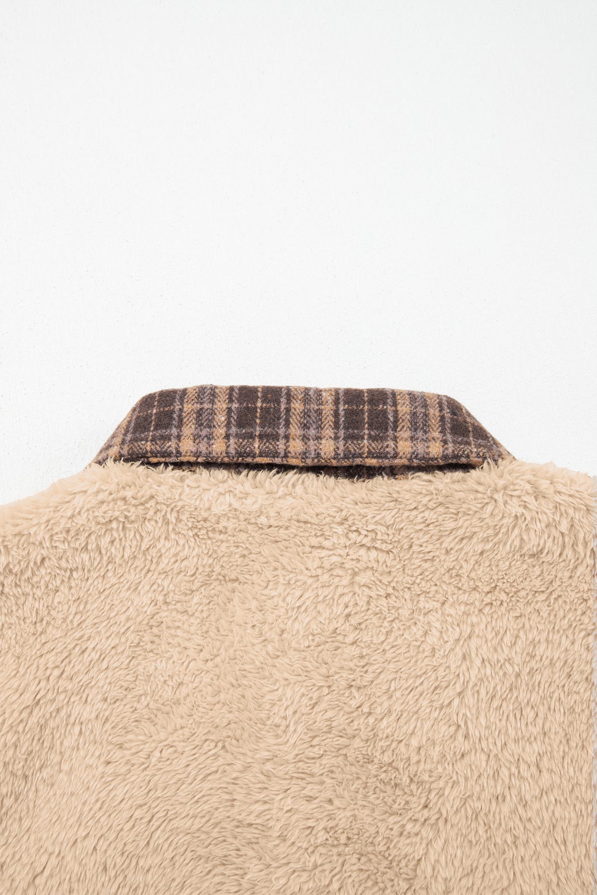 Light French Beige Plaid Collar Fleece Pullover Sweatshirt