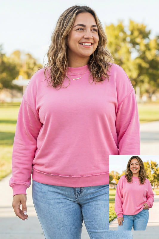 Bright Pink Exposed Seam Reversible Double Wear Sweatshirt