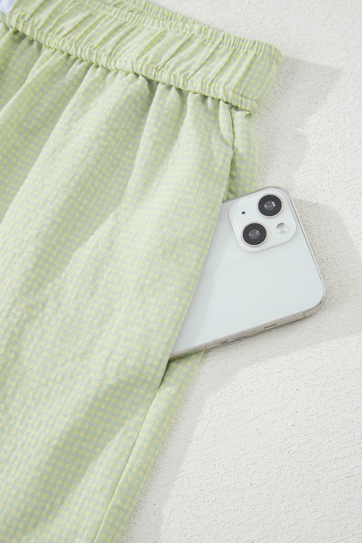 Green Gingham Plaid Button Lace Trim Boxer Shorts