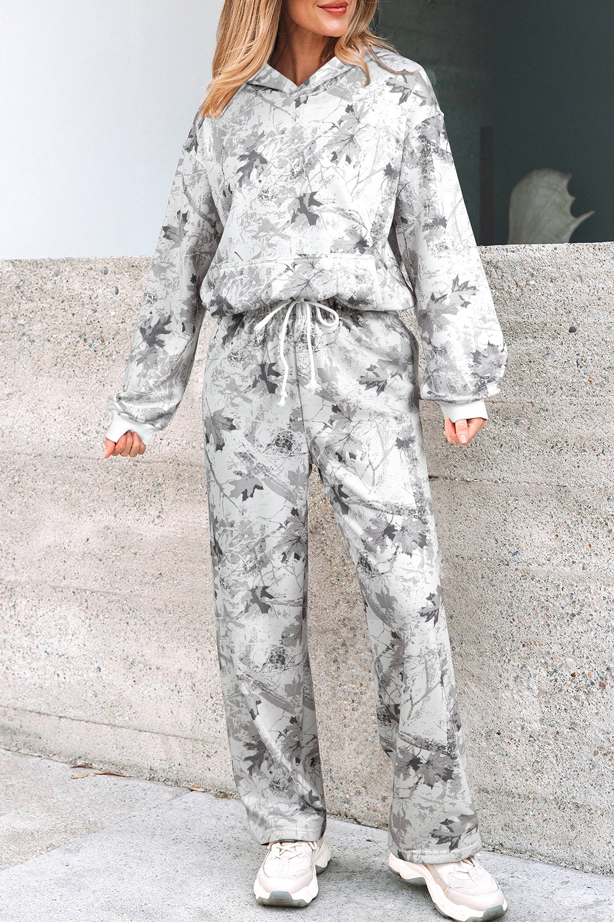 Women's Light Grey Light Woodland Camo Classic Hoodie and Sweatpants Set