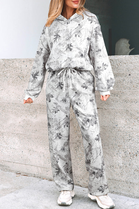Women's Light Grey Light Woodland Camo Classic Hoodie and Sweatpants Set