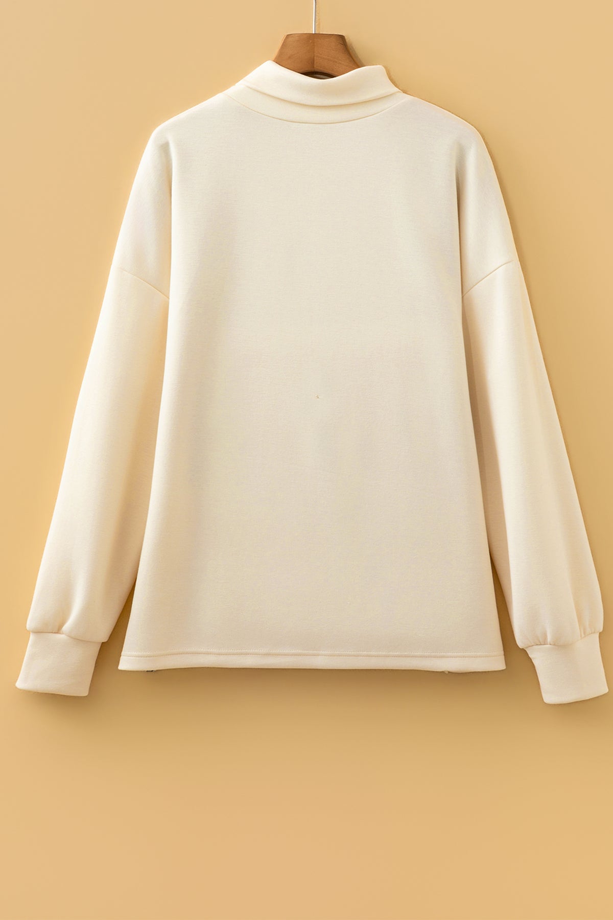 Beige Mock Neck Long Sleeve Leopard Split Hem Top
