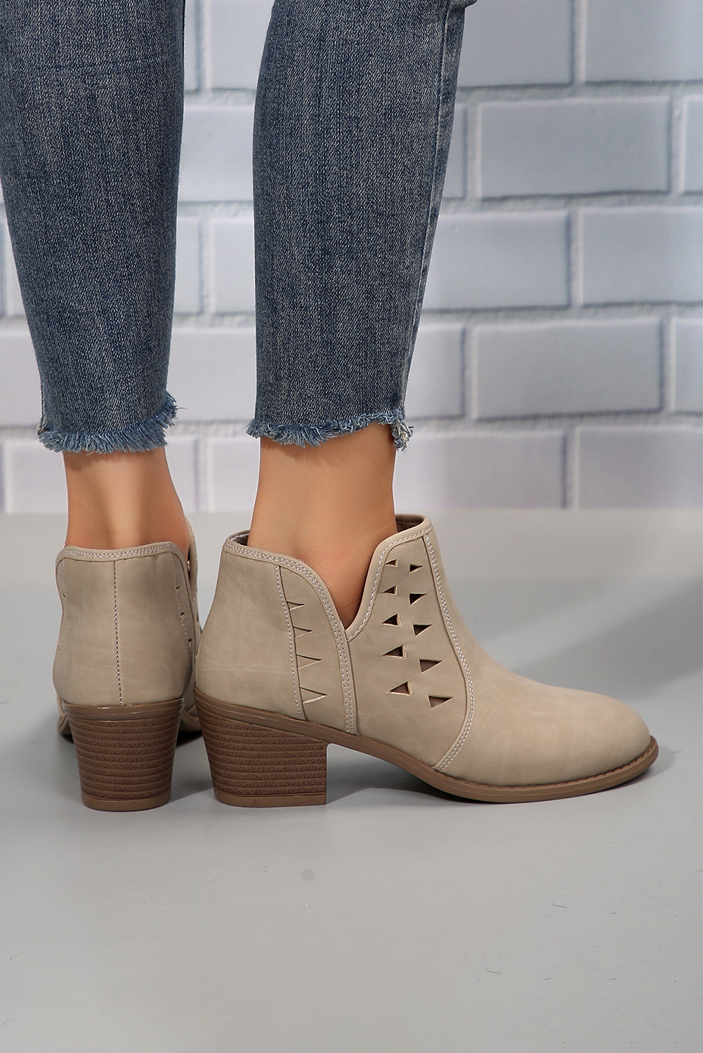 Parchment Cut Out Suede Pointed-Toe Heeled Ankle Boots