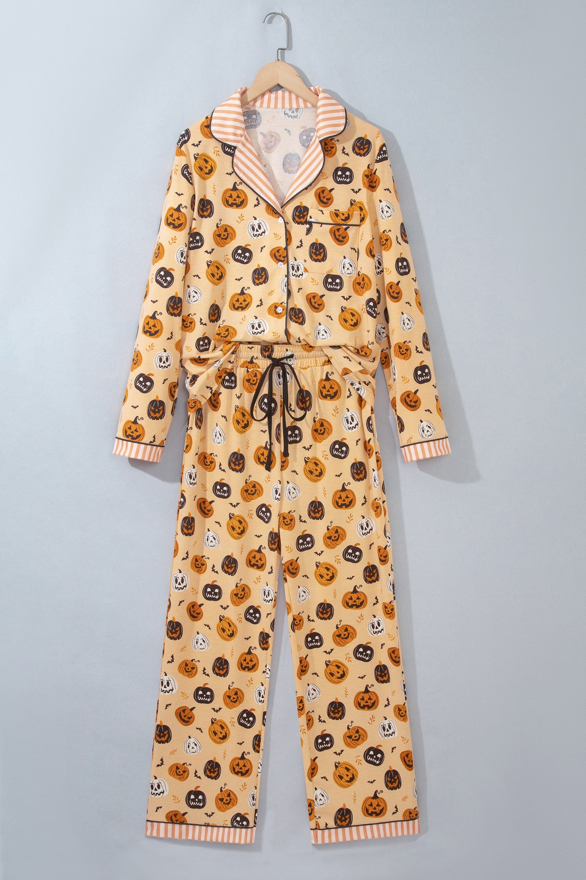 Orange Halloween Pumpkin Print Long Sleeve Lounge Set