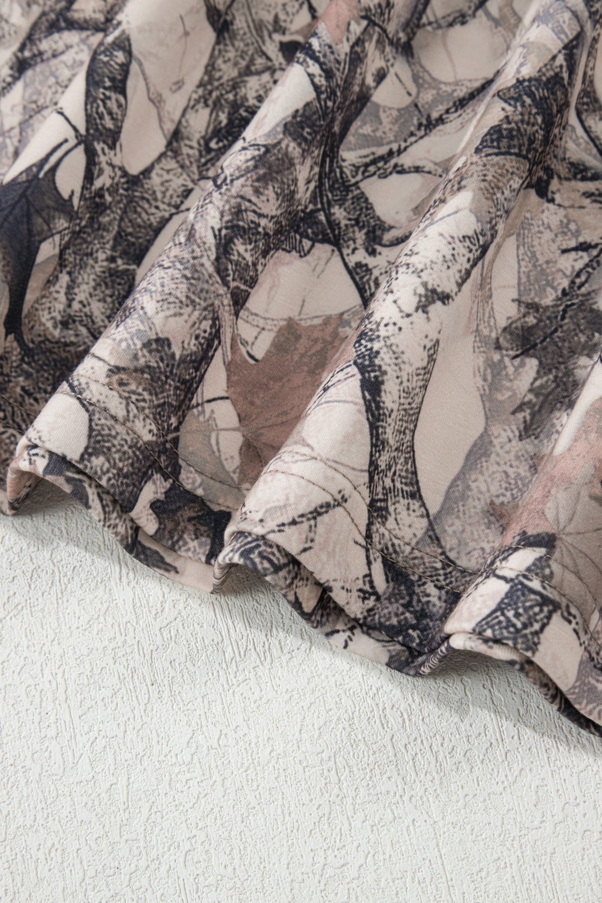 Women's Khaki Woodland Camo Print Long-Sleeve Top Shorts Two-Piece Set