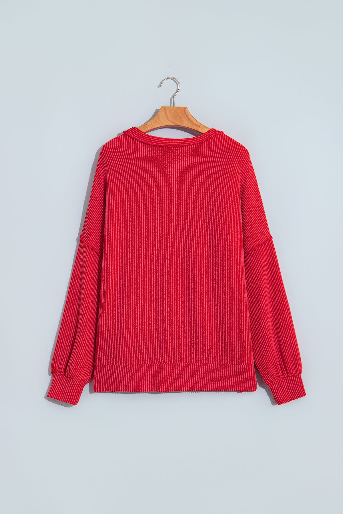 Fiery Red Plaid Colorblock Twist Rib Round Neck Top