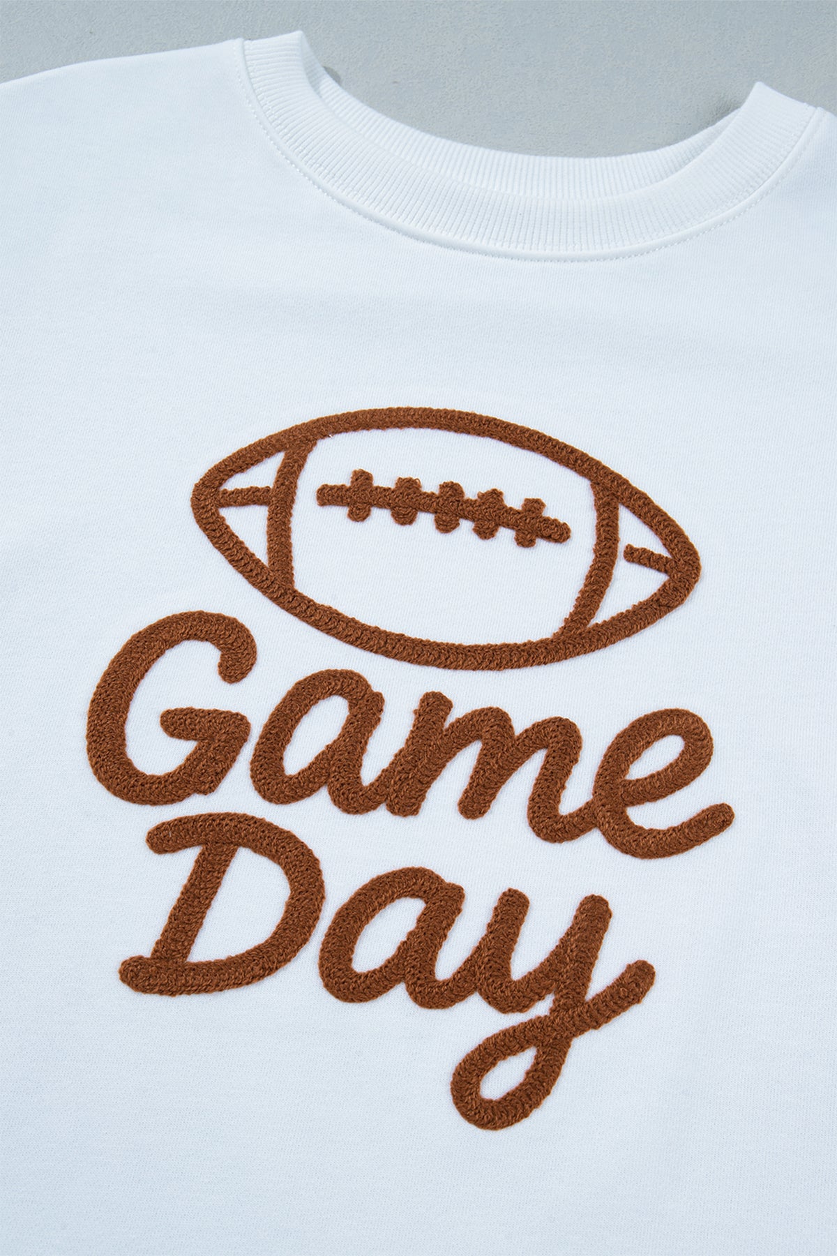 White Embroidered Slogan Game Day Rugby Pattern Crewneck Sweatshirt