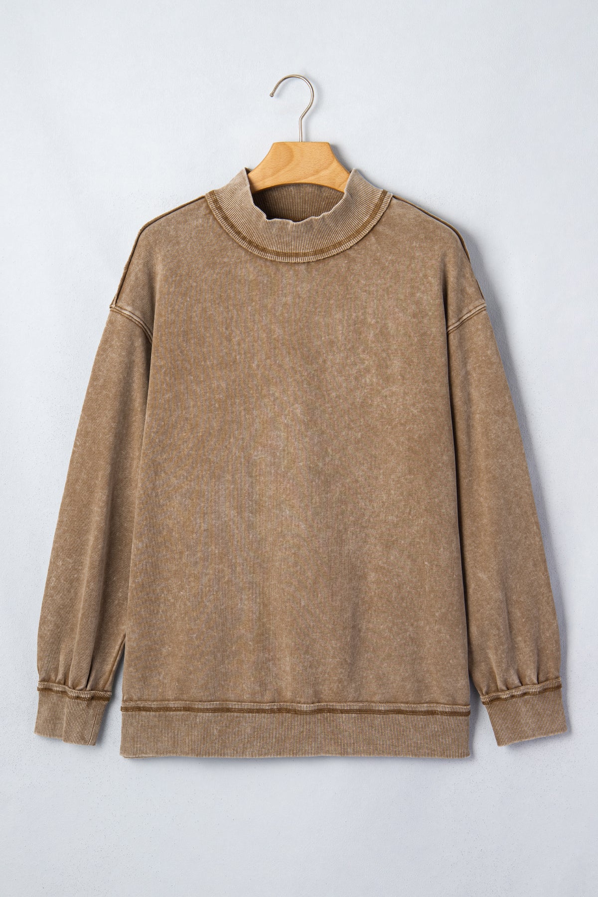 Brown Washed Vintage High Neck Sweatshirt