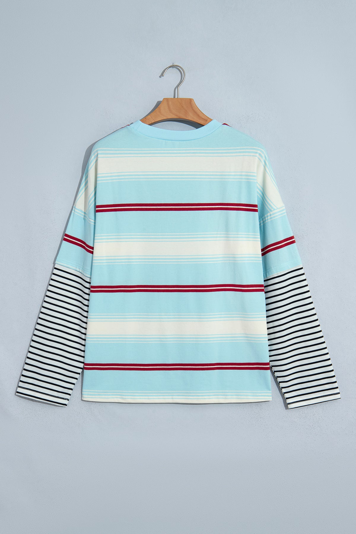 Sky Blue Stripe Striped Patchwork Pullover Top