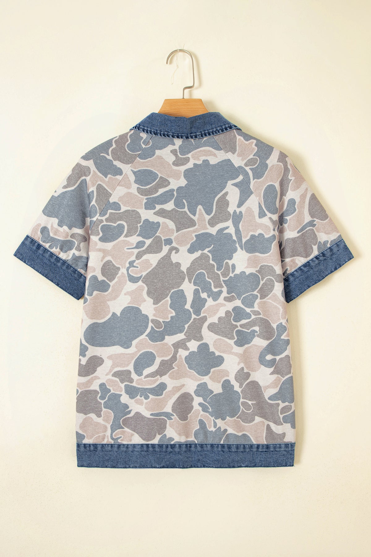 Multicolour Camouflage Print Denim Polo Collar Tee