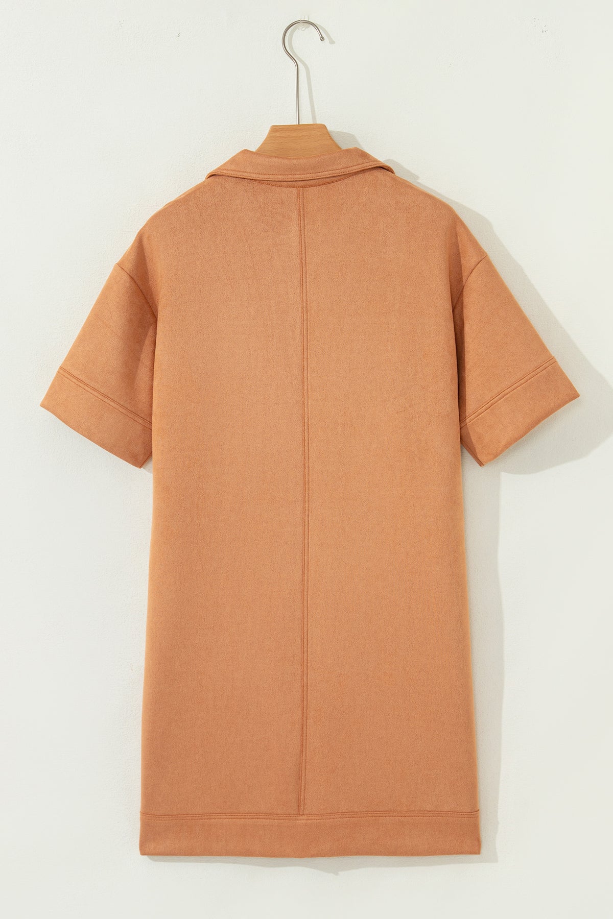 Thai Curry V Neck Faux Suede Short Sleeve Shift Mini Dress