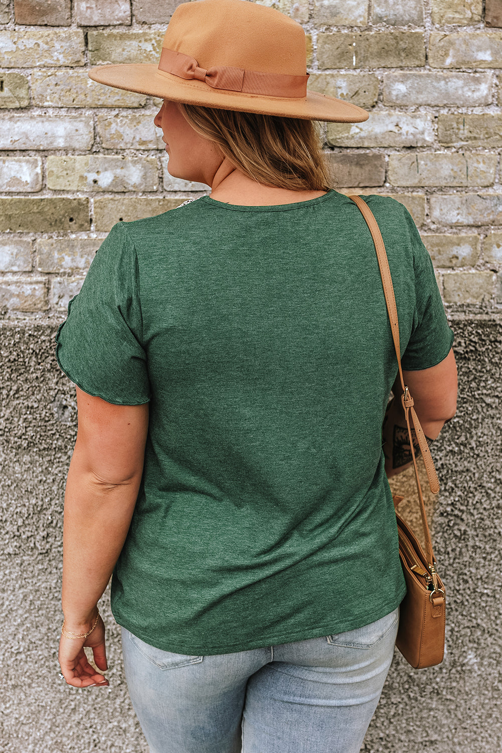 Blackish Green Plus Size Embroidery V-Neck Draped Sleeve Blouse