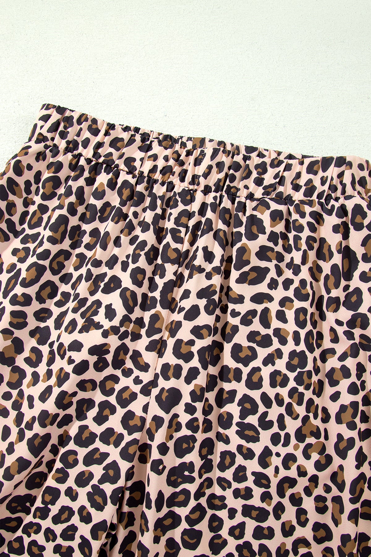 Beige Leopard Print Side Striped Casual Wide Leg Pants