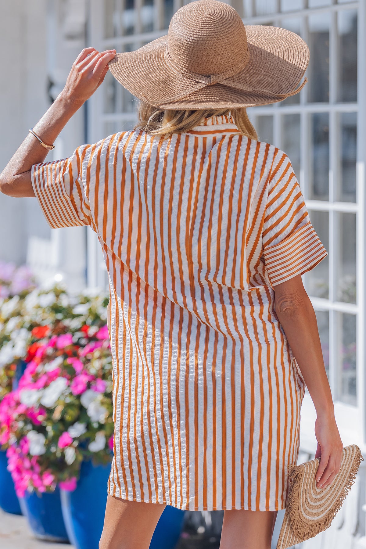 Brown Stripe V-Neck Mini Dress