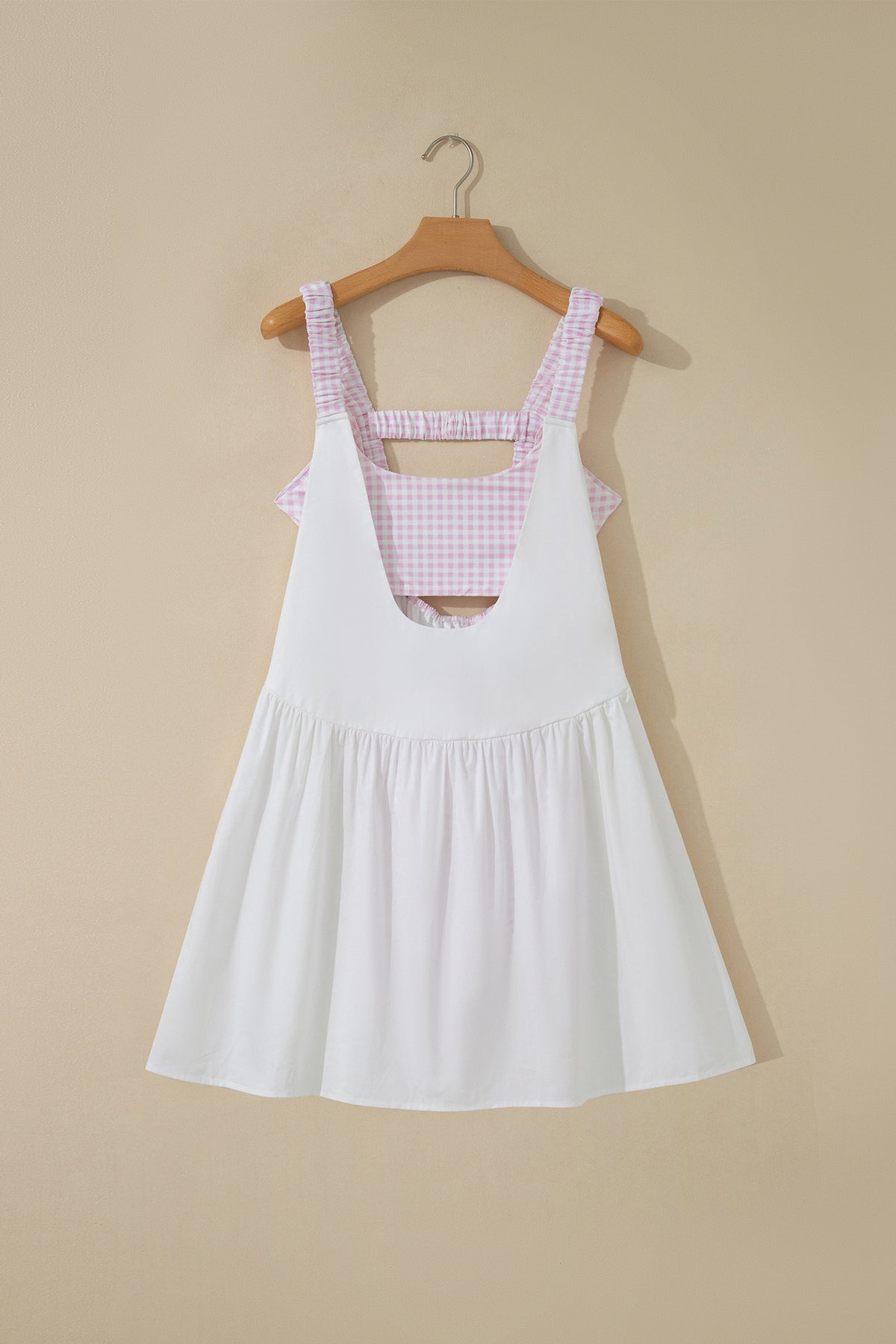 Yellow Cream Faux Gingham Contrast Patchwork Loose Mini Dress