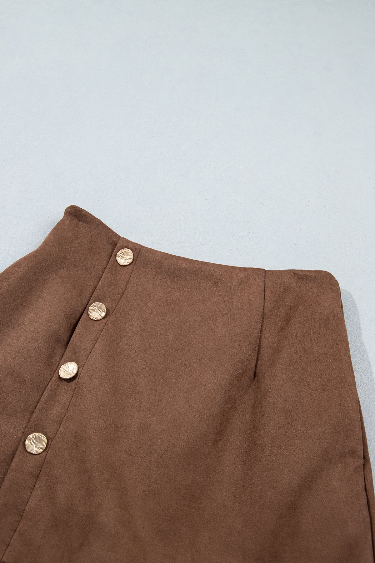 Dark Khaki Gold Button Asymmetric Wrapped Mini Skirt