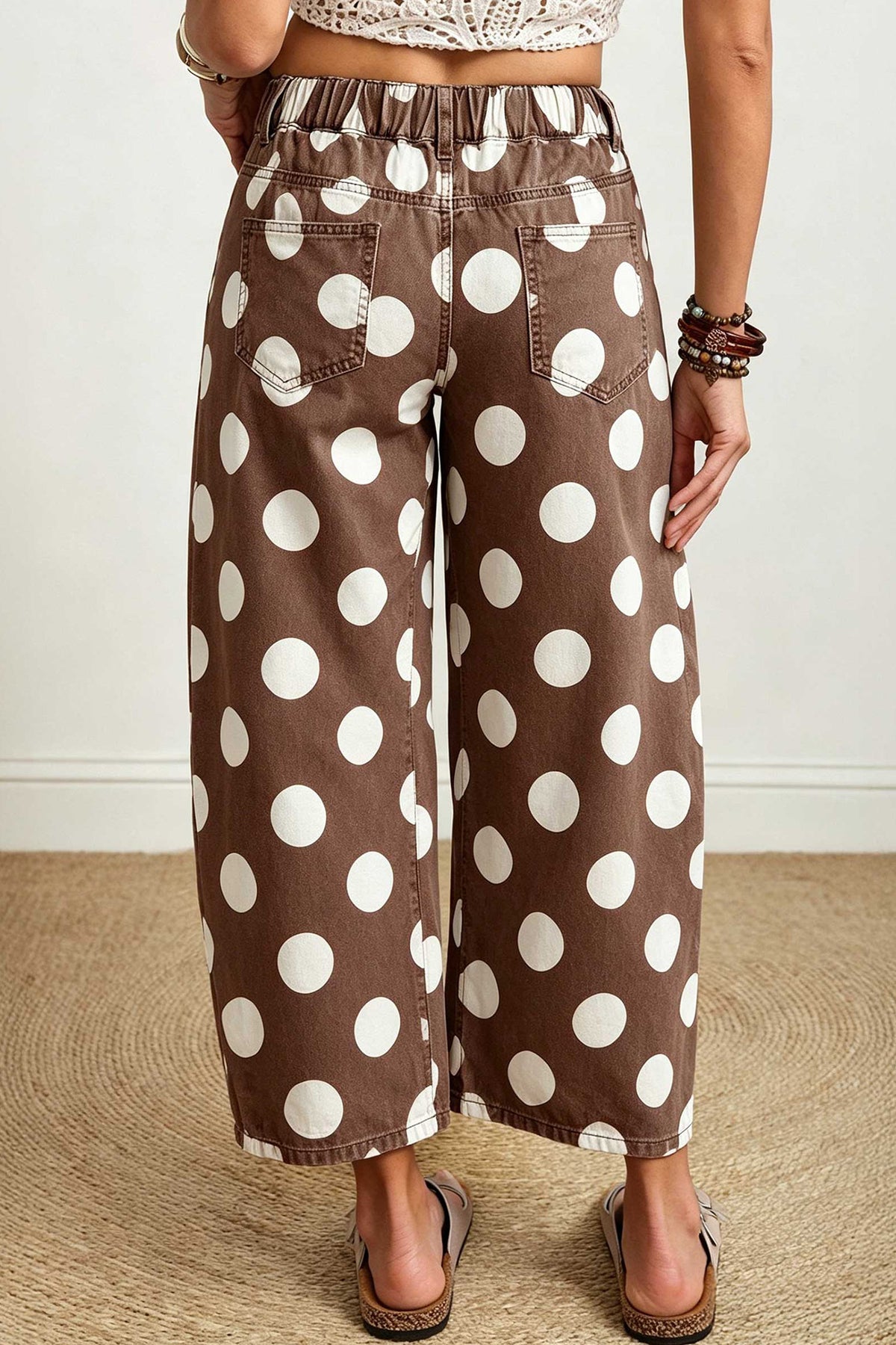 White Polka Dot Ankle Length Barrel Jeans