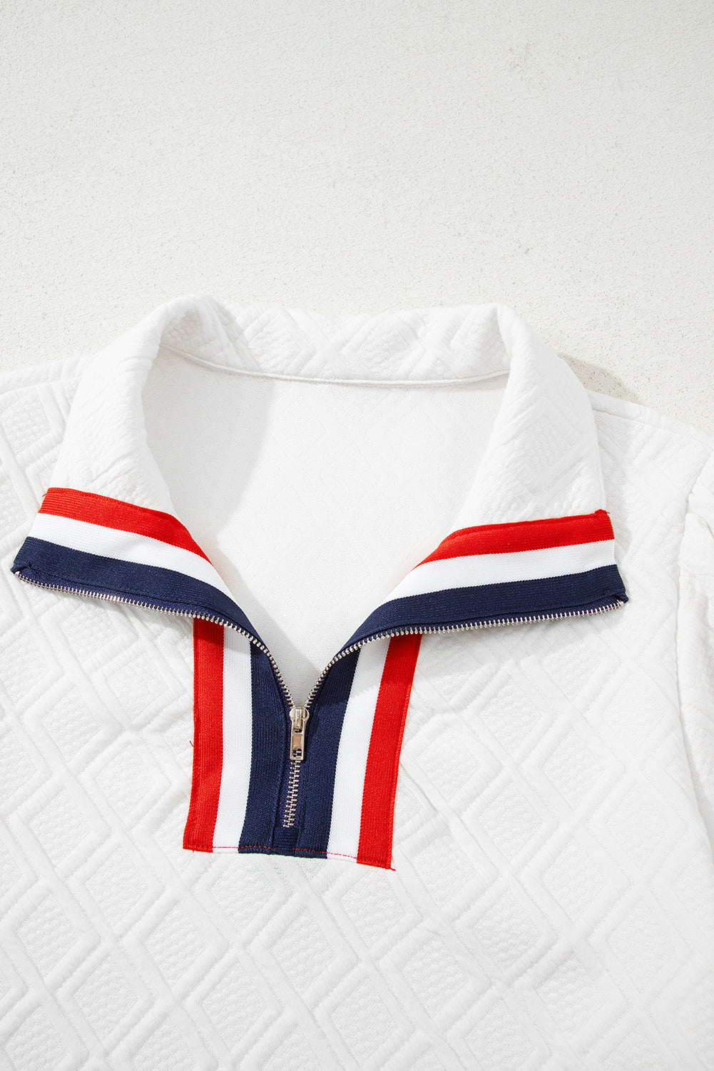 White Jacquard Colorblock Edge Puff Sleeve Quarter Zip Mini Dress