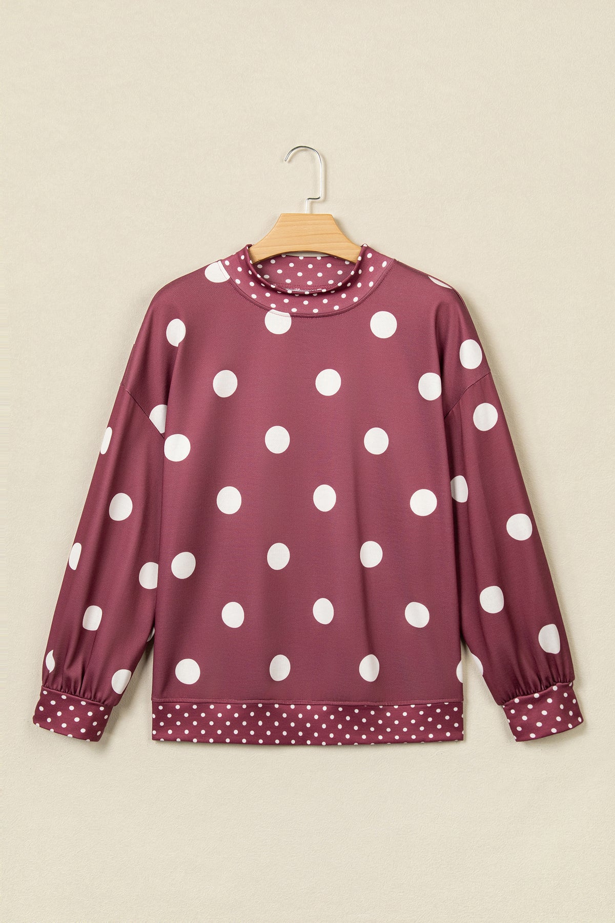 Red Polka Dot Print Contrast Oversized Tunic Sweatshirt