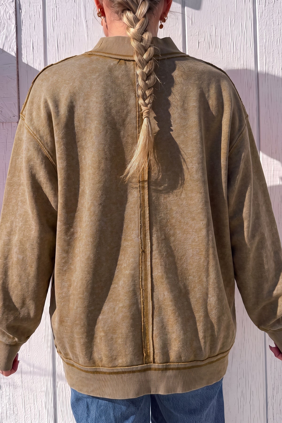 Brown Washed Vintage High Neck Sweatshirt