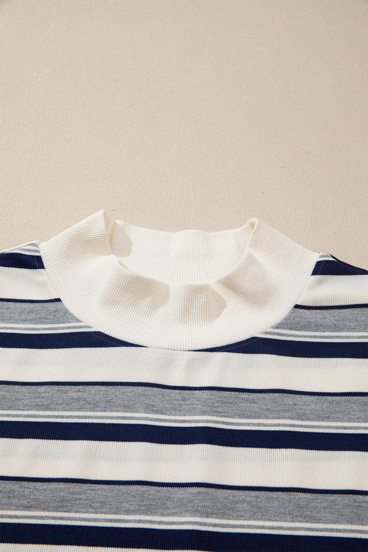 Blue Stripe Striped Ribbed Stand Neck Shift Sweatshirt