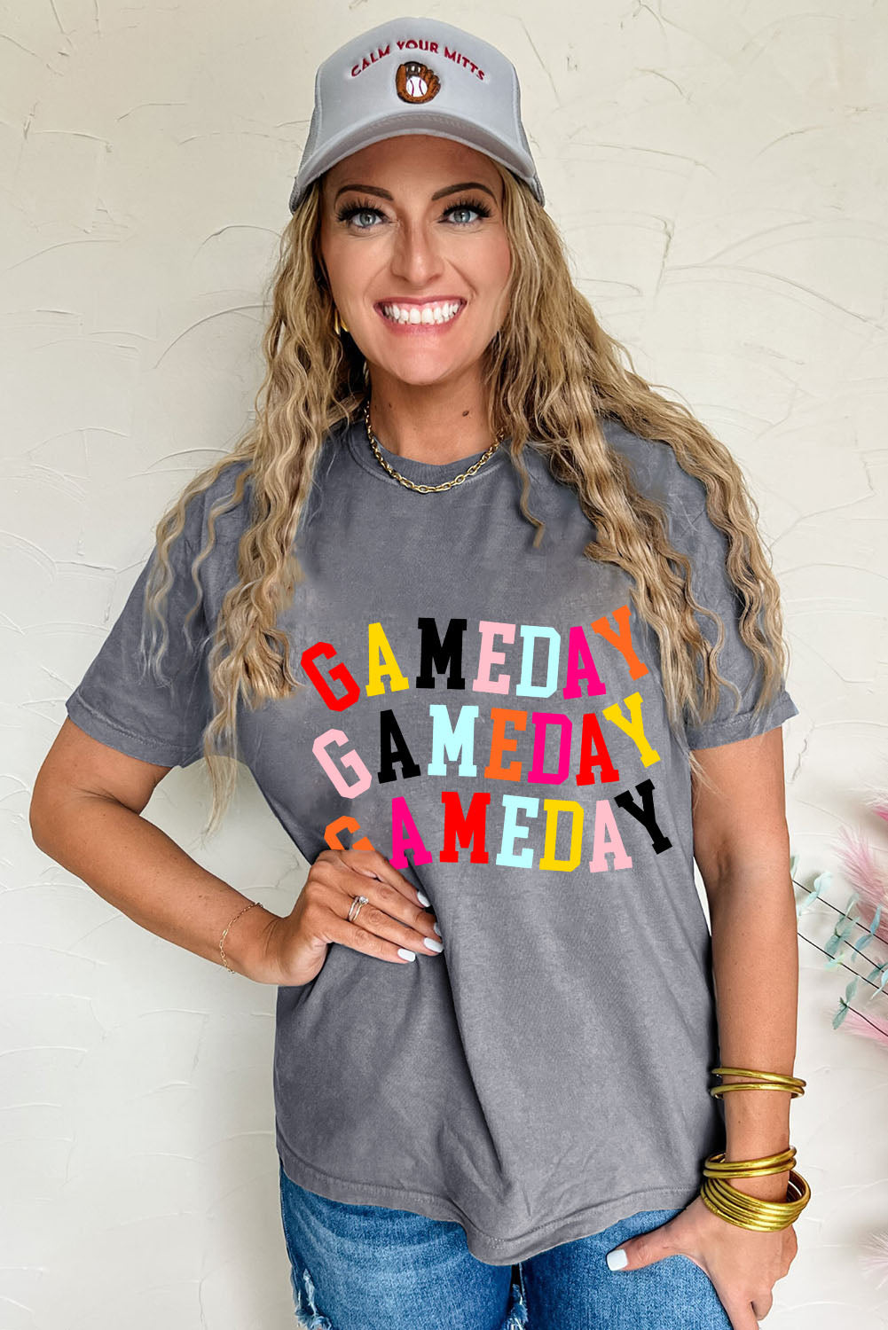 Gray Colorful GAME DAY Graphic Crew T-Shirt