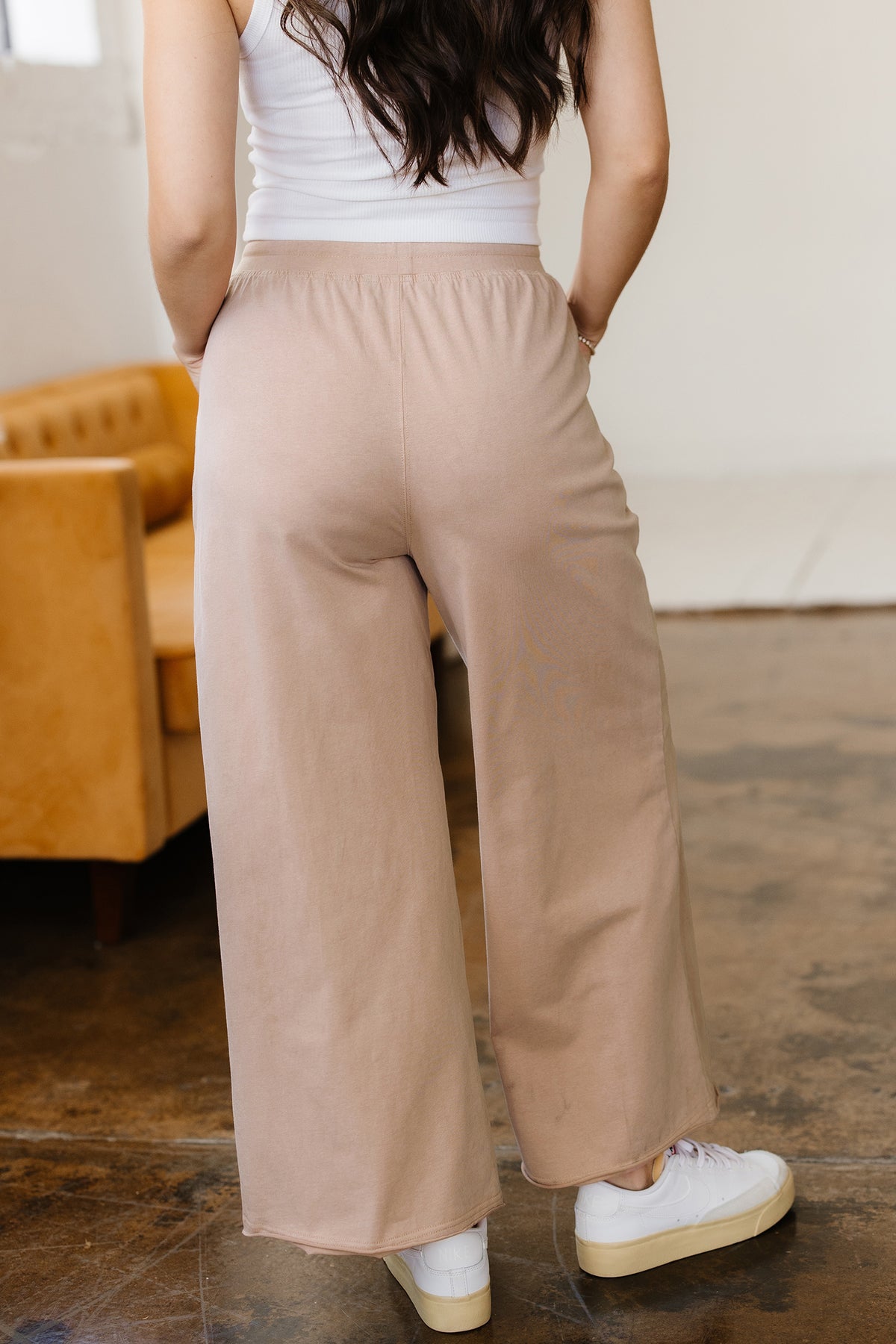 Smoke Gray Solid Mineral Wash Piping Trim Pocketed Wide Leg Pants