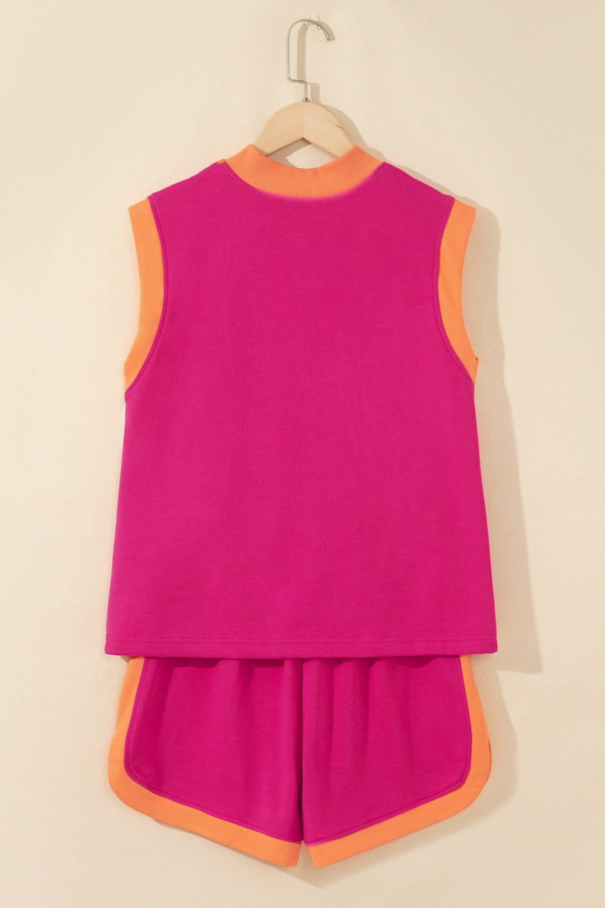 Women's Pitaya Pink Color Block Accent Half Zip Top Athleisure Shorts Set