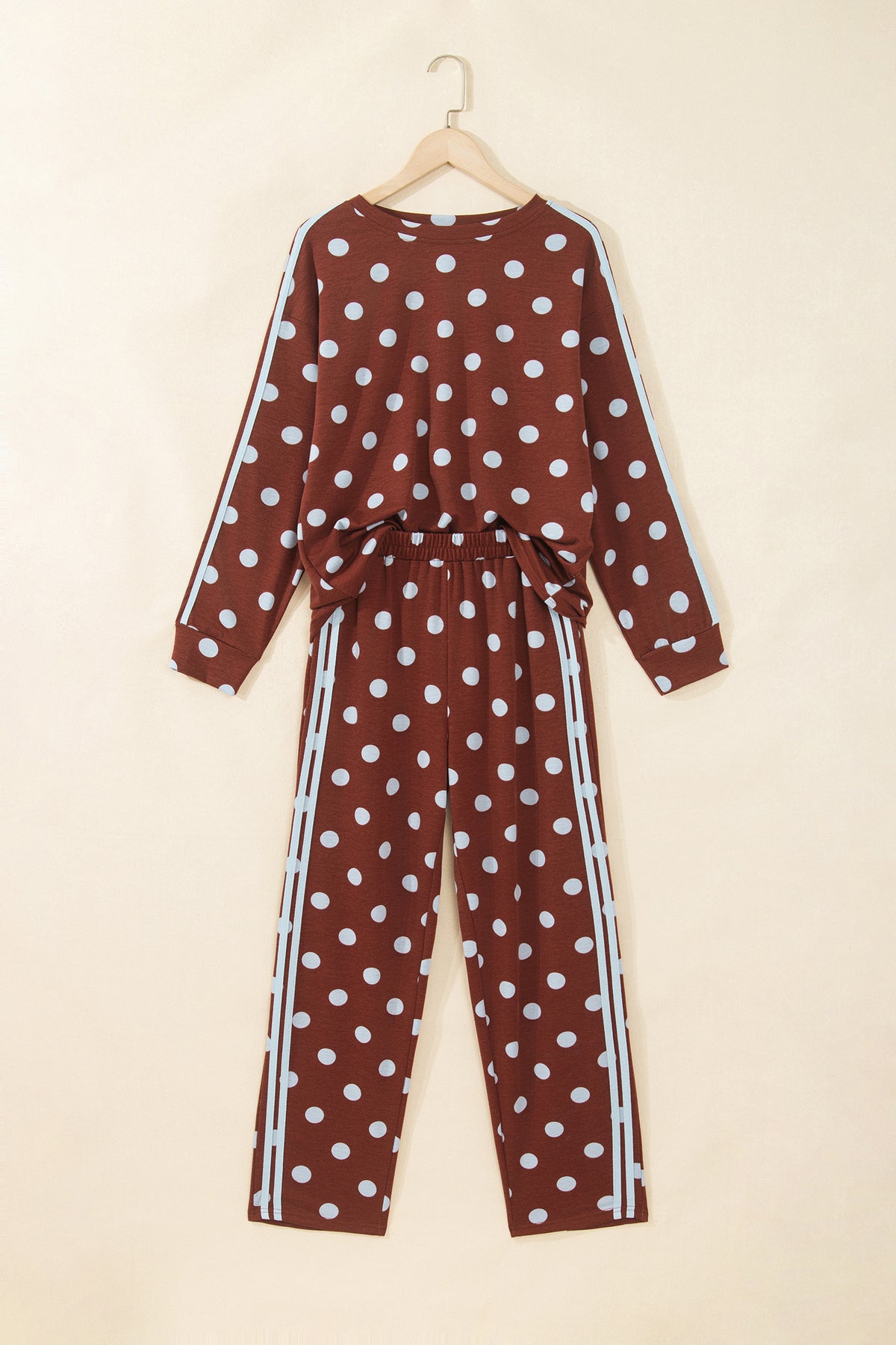 Pink Polka Dot Print Side Stripe Detail Long Sleeve Top Pant Set