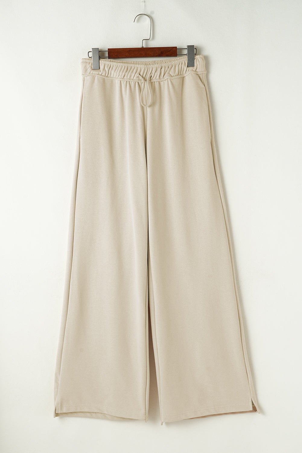 Apricot Loop Drawstring Elastic Waistband Casual Wide Leg Pants