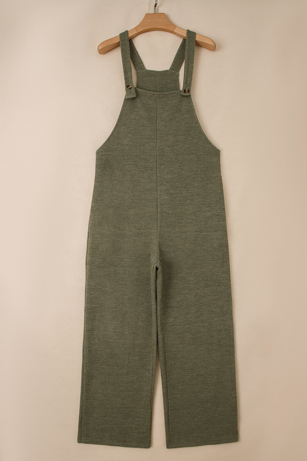 Laurel Green Solid Knit Loose Straight Leg Casual Overall Jumpsuit