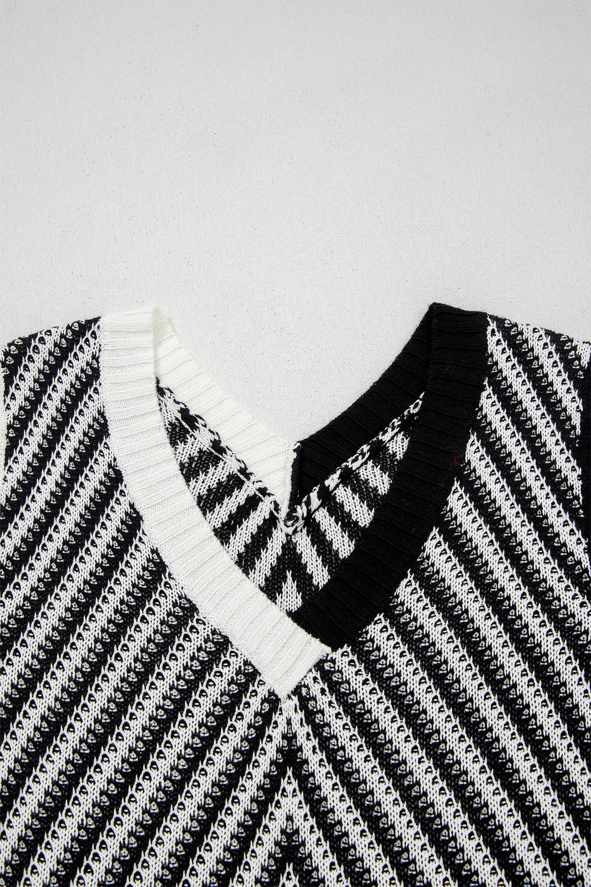 Black Contrast Chevron Knit V Neck Sweater Vest