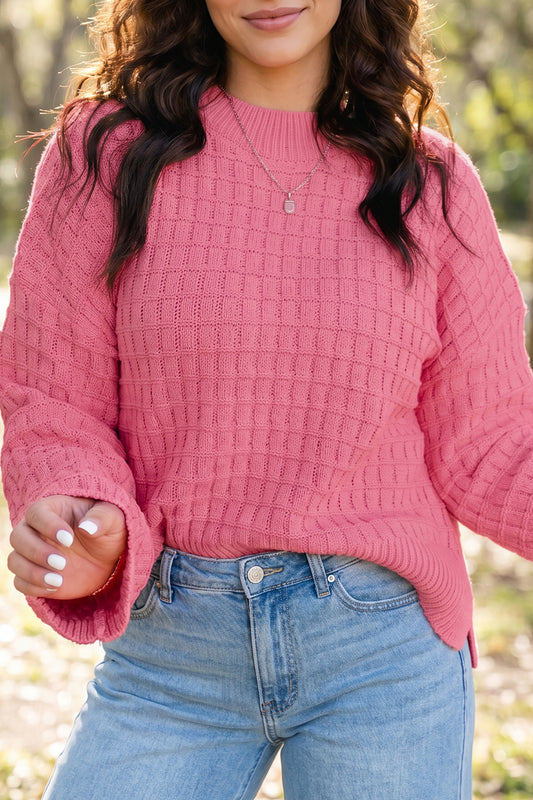 Peach Blossom Drop Shoulder Long Sleeve Knit Sweater