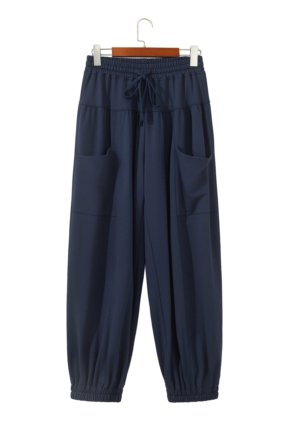 Dirty blue Elastic Waist Drawstring Wide Leg Full-Length Pants