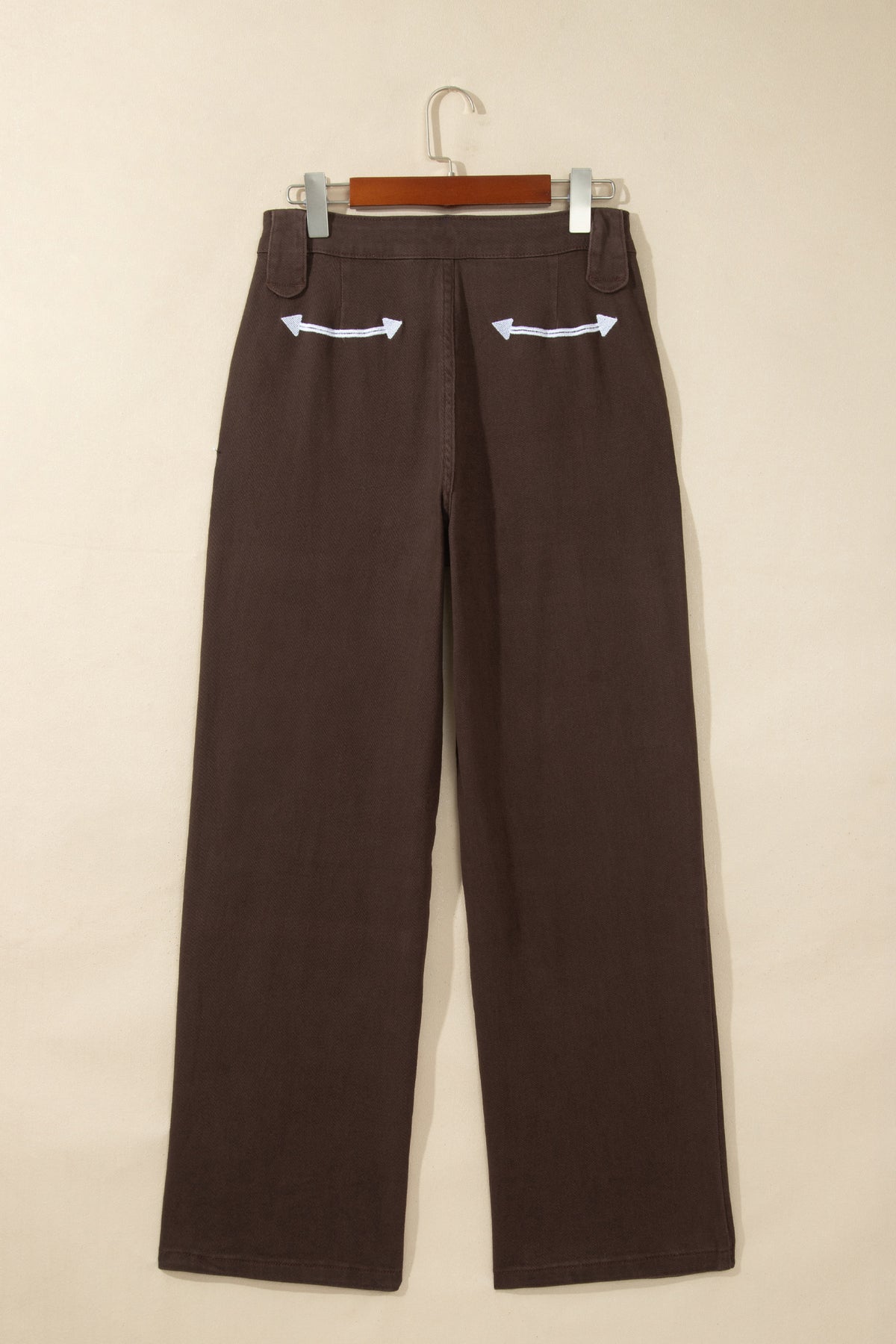Coffee Western Colorblock Pockets Button Fly Belt Loops Straight Jeans