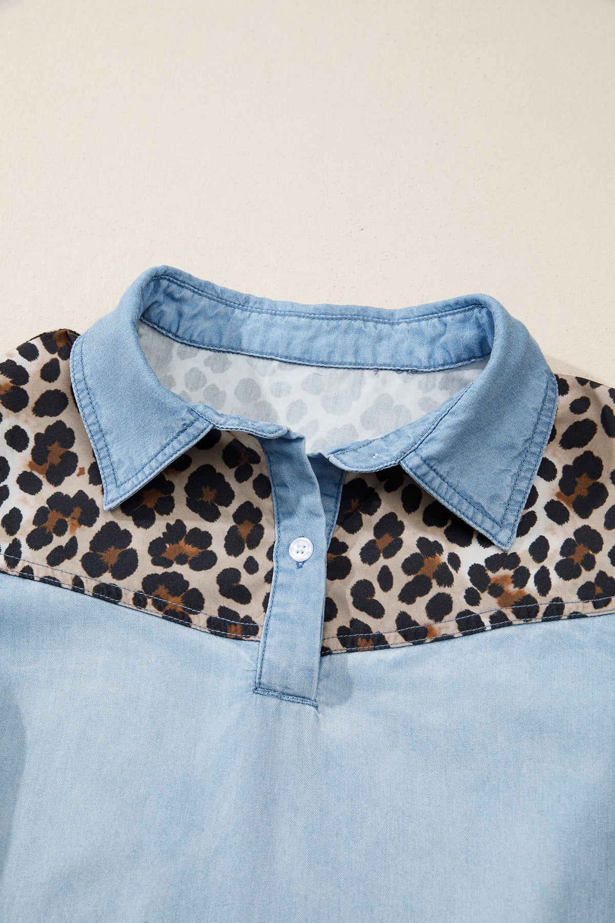 Myosotis Denim Color Block Leopard Patchwork T Shirt Mini Dress