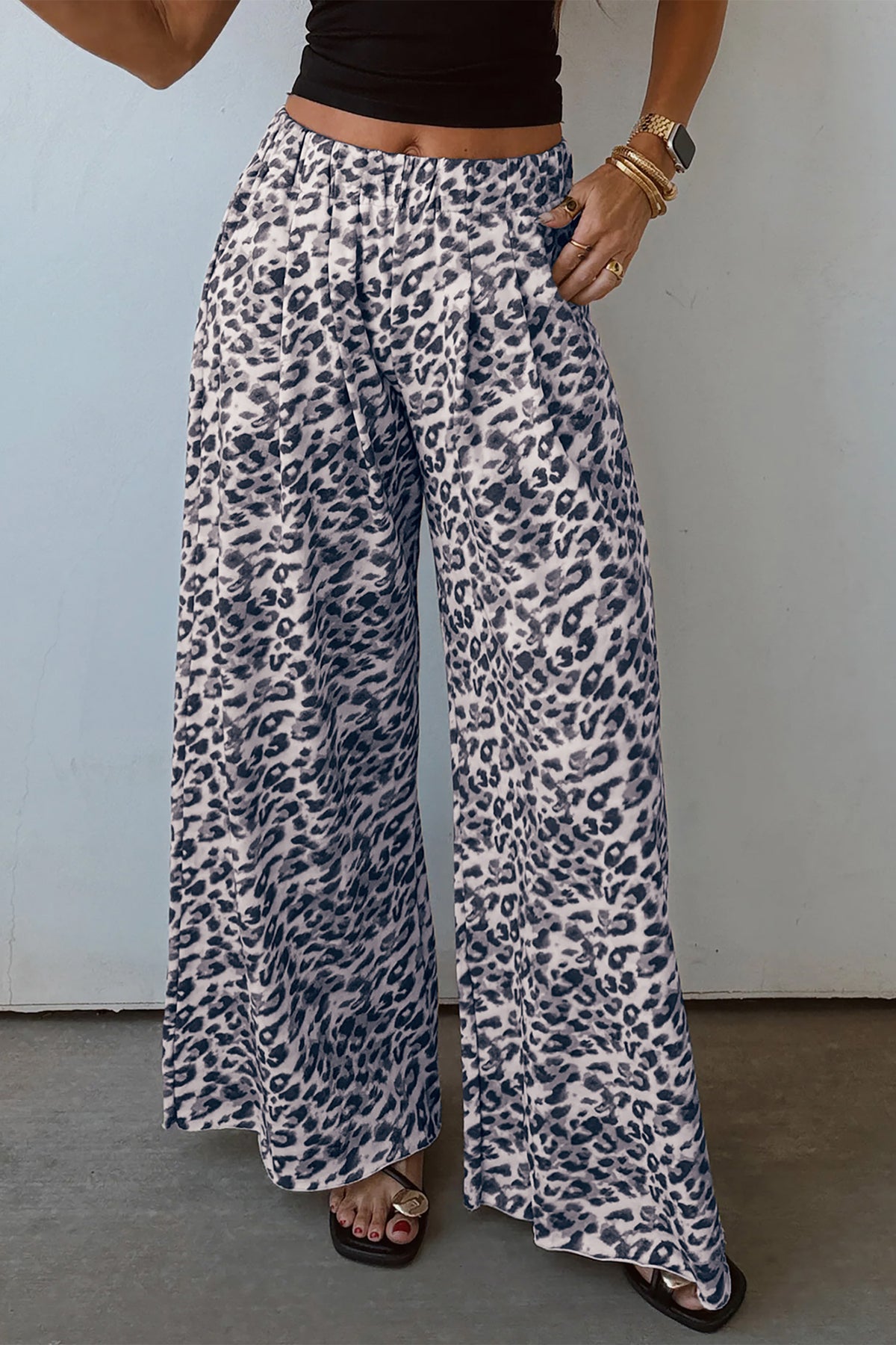 Multicolour Leopard Print Wide Leg Full-Length Pants