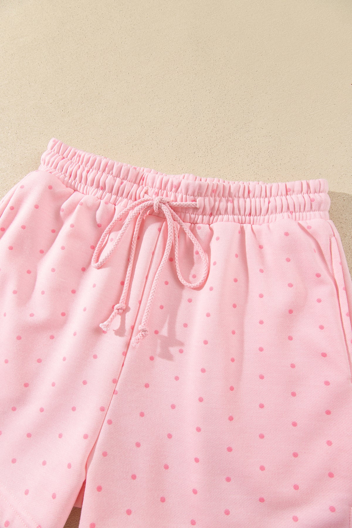 Pink Polka Dot Printed Oversized Hoodie Casual Shorts Set