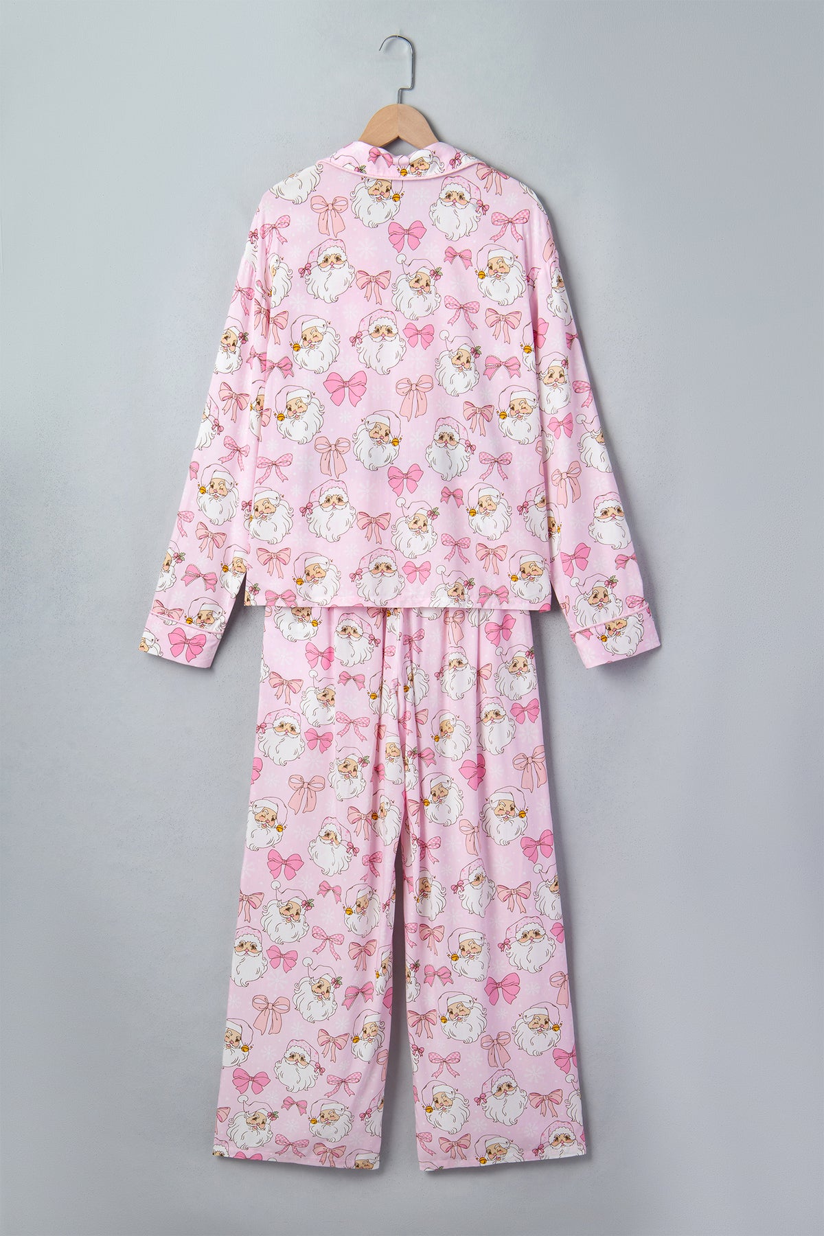 Pink Abstract Santa Print Long Sleeve Full-Length Lounge Set