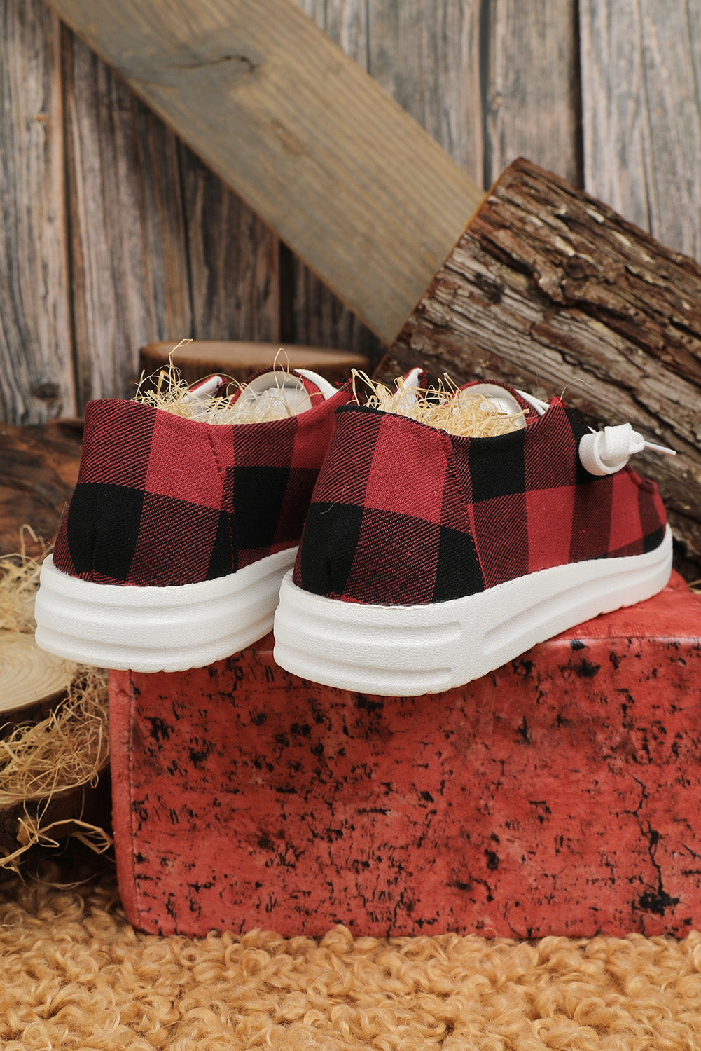 Fiery Red Vintage Plaid Lace-Up Sneakers