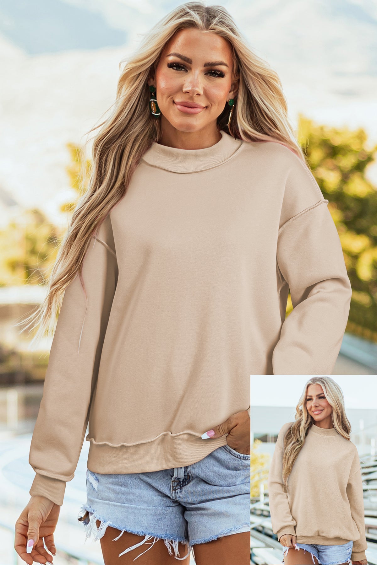 Bluing Oversize Reversible Mock Neck Sweatshirt