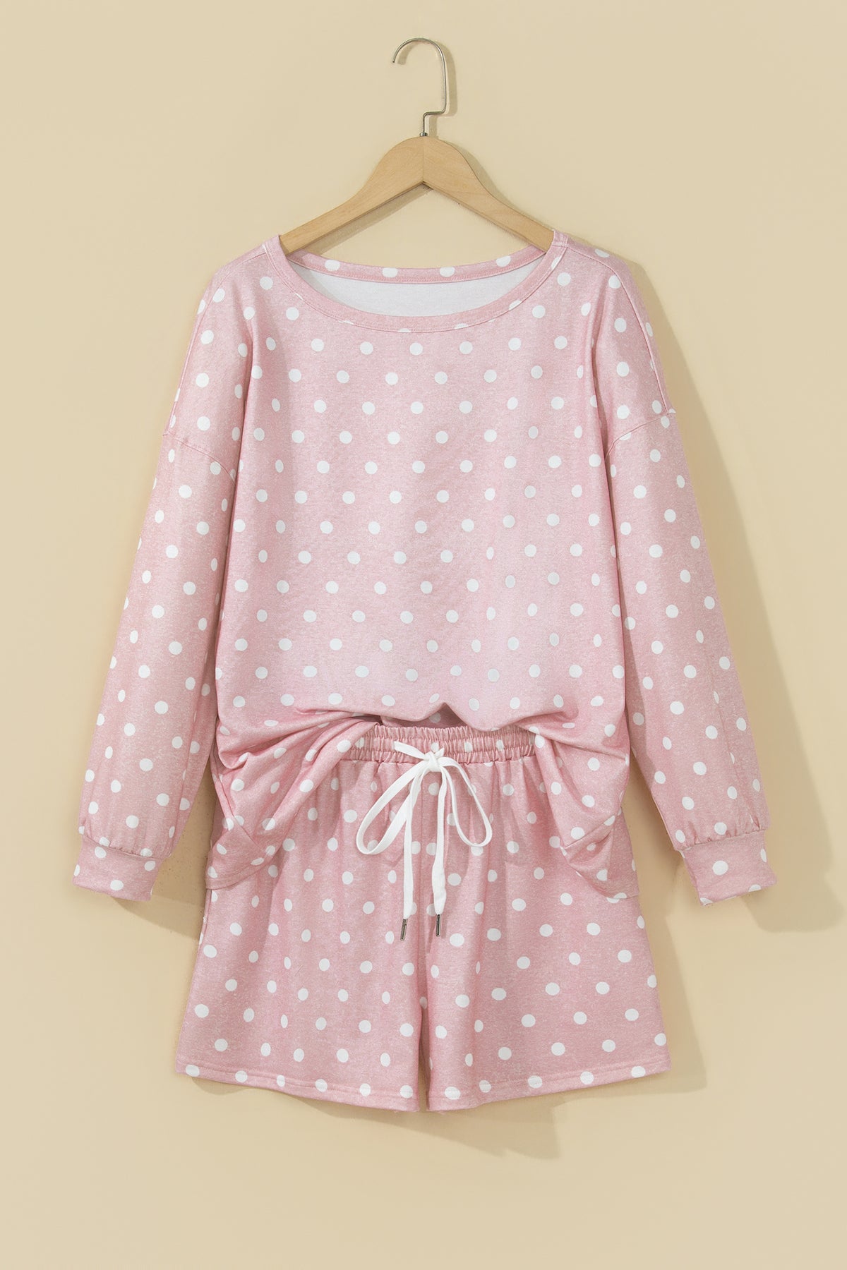 Gray Polka Dot Top and Drawstring Shorts Set