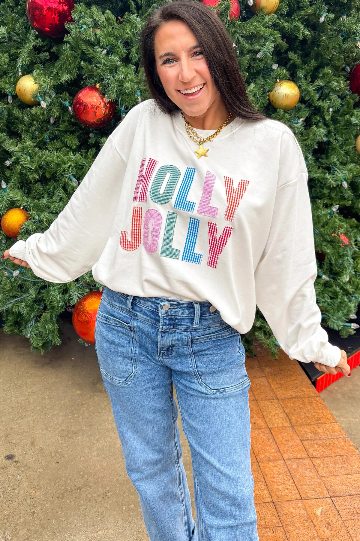 White Christmas Slogan Round Neck Sweatshirt