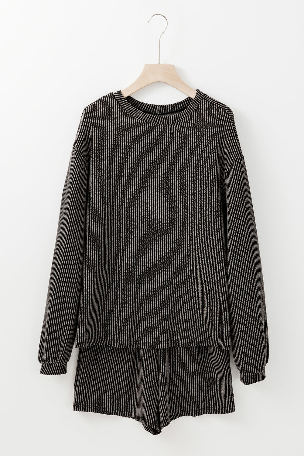 Women's Corded Knit Long-Sleeve Top & High-Waist Shorts Set