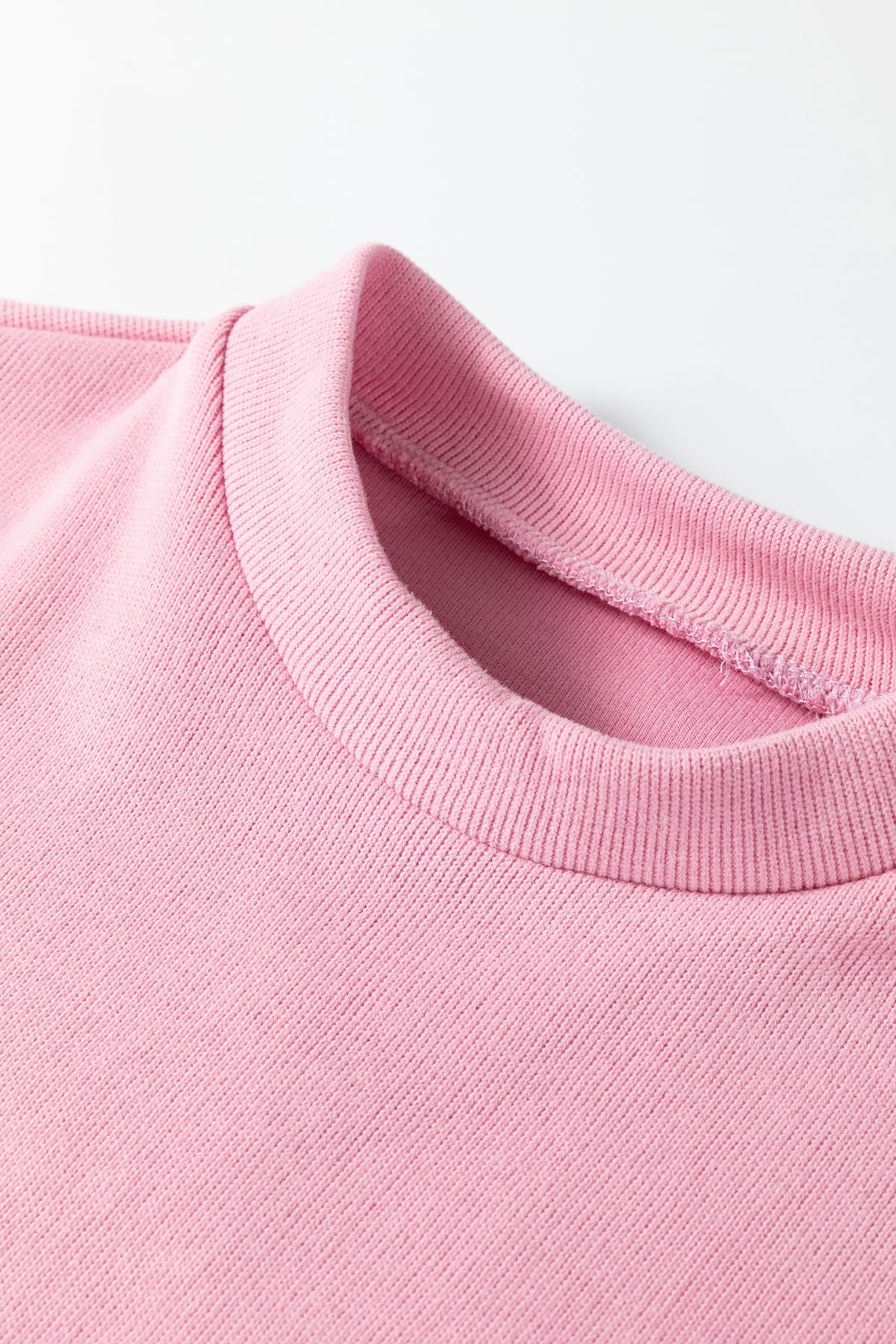 Women's Pink Textured Knit High Neck Tee Pants Two-Piece Set
